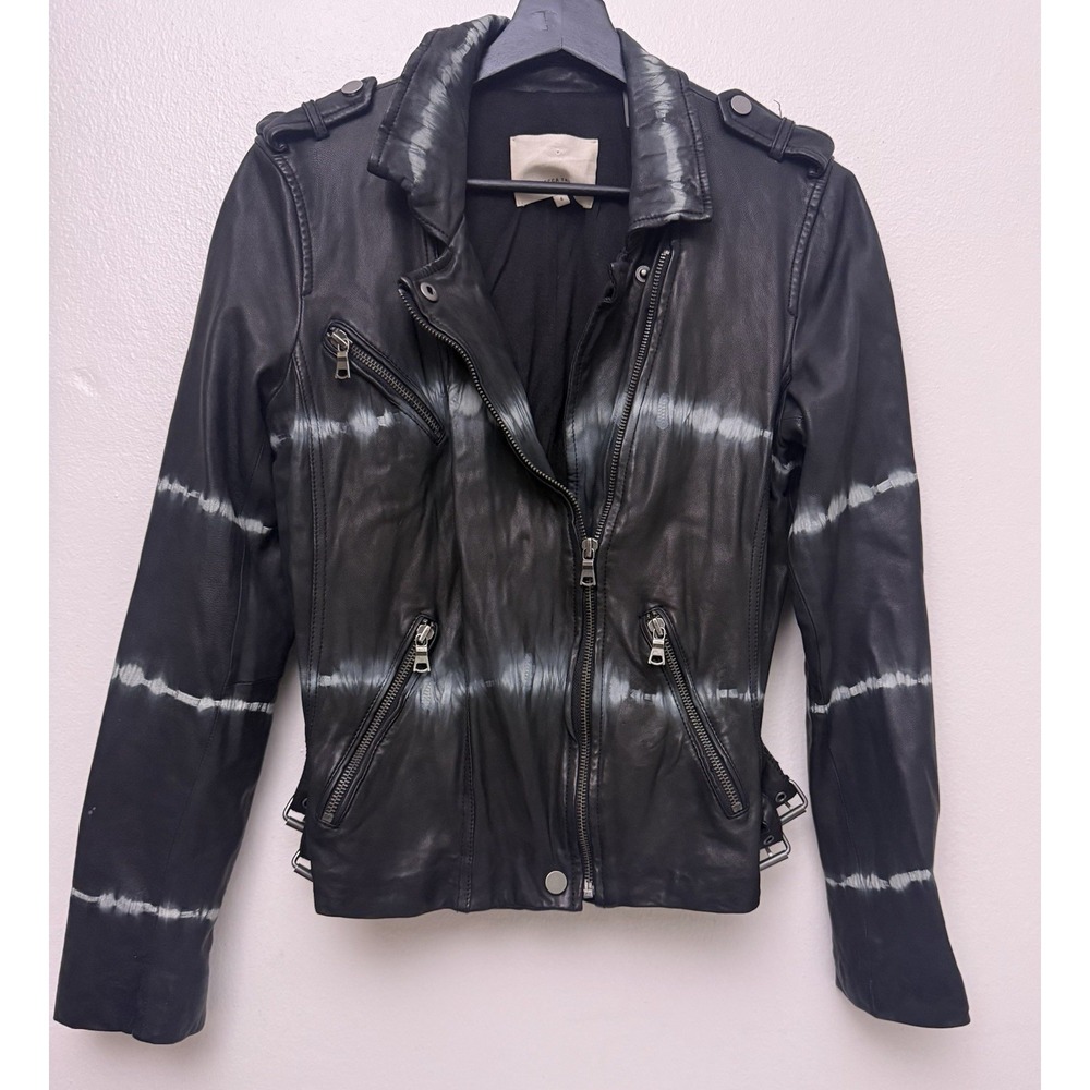 Rebecca Taylor Tie-Dye Washed Soft Leather Stripe Biker Jacket Size 4 EUC
